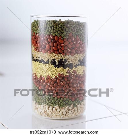 Stock Image - cereals, food, rice, mung beans, red-bean, black soybean, millet. Fotosearch