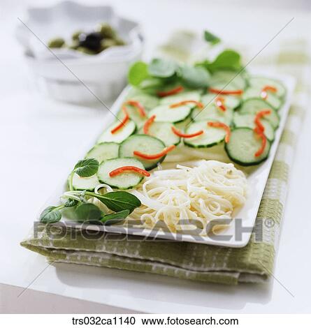 Stock Image - dish, food, cucumber, pepper, noodle, noodle. Fotosearch