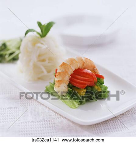 Stock Image - dish, food, noodle, garnish, noodle, shrimp. Fotosearch