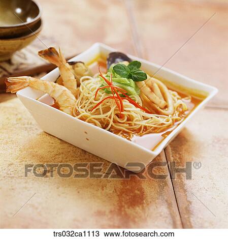 Stock Image - dish, food, spaghetti, seafood, spaghetti, noodle. Fotosearch
