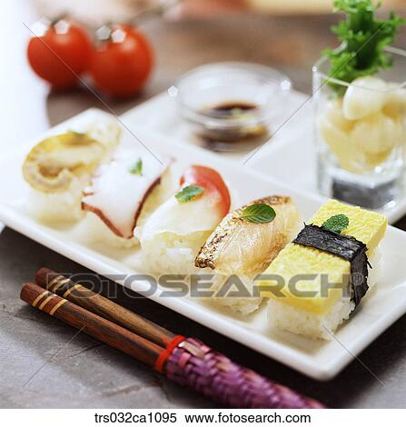 Stock Photography - Japanese dish, Japan, dish, food, shell, seashellsushi, giant octopus. Fotosearch