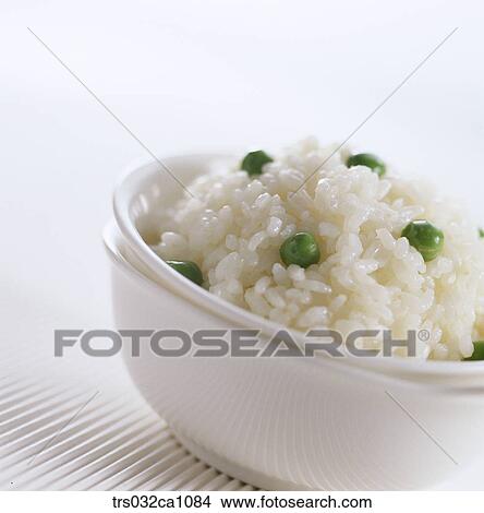 Picture - Korean dish, food, pea, rice, steamed rice, bowl, closeup. Fotosearch