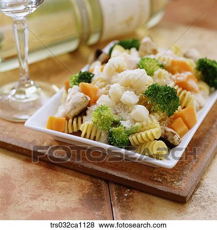 Stock Photo - Western food, dish, food, fusilli, pasta, plate, tomato. Fotosearch