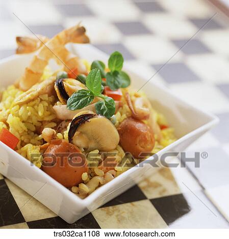 Stock Photo - Western food, dish, food, Paella, Paella, Spanish dish, Spain. Fotosearch