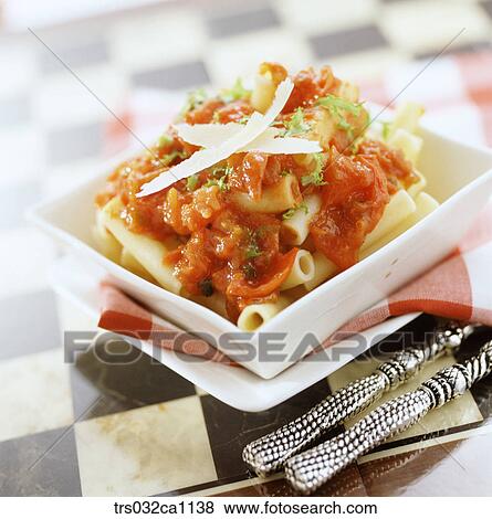 Stock Photo - Western food, dish, food, pasta, macaroni, source, closeup. Fotosearch
