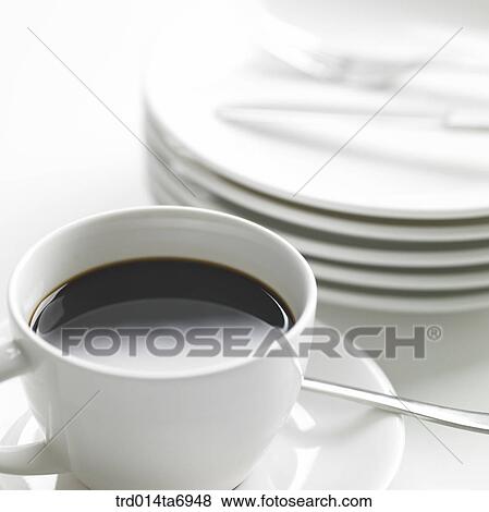 beverage, drink, coffee, coffee cup, plate, spoon, closeup View Large Photo Image Stock Photo - beverage, drink, coffee, coffee cup, plate, spoon, closeup. Fotosearch