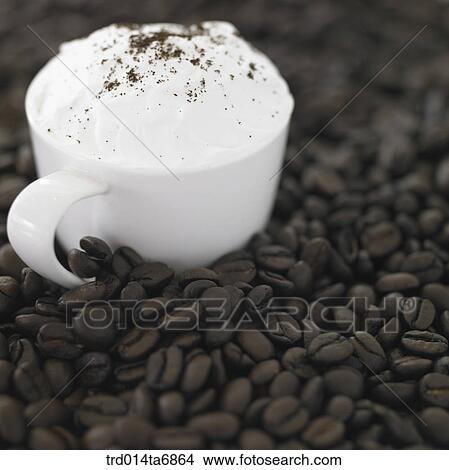 Picture - beverage, drink, coffee, fruit, Cappuccino, coffee cup, closeup. Fotosearch