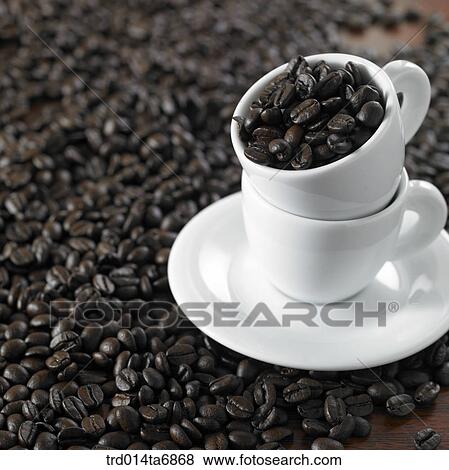 Stock Photo - closeup, beverage, drink, coffee, fruit, coffee cup, plate. Fotosearch