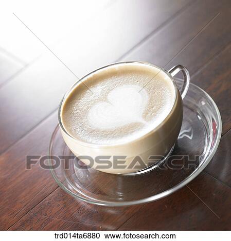 Stock Image - inside, beverage, drink, coffee, cafe au lait, coffee cup, plate. Fotosearch
