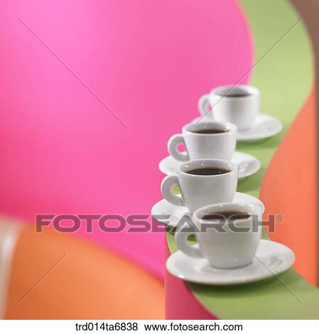 Stock Photo - inside, shelf, beverage, drink, coffee cup, plate, coffee. Fotosearch