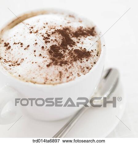 Stock Photo - object, beverage, drink, coffee, Cappuccino, coffee cup, plate. Fotosearch