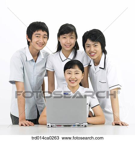 Stock Image - boy, notebook, object, Asian, smile. Fotosearch