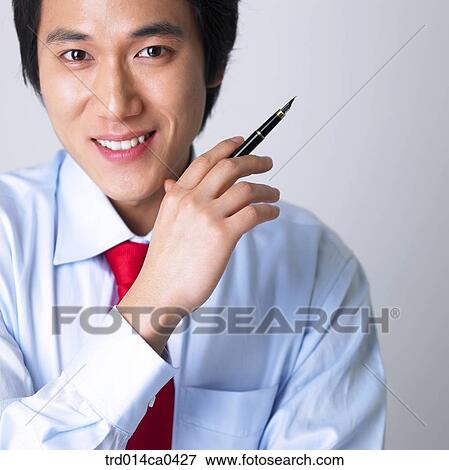Stock Photo - boy, necktie, object, Asian, fountain pen. Fotosearch