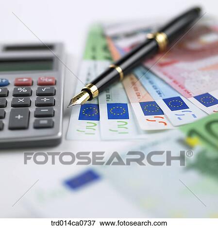 economy, calculator, money, fountain pen, euro, bill, concept View Large Photo Image Stock Photo - economy, calculator, money, fountain pen, euro, bill, concept. Fotosearch