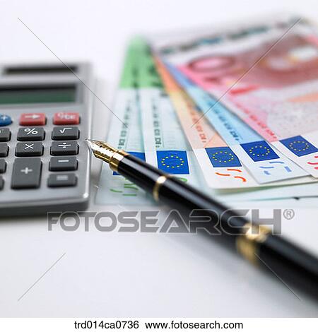 economy, calculator, money, fountain pen, euro, bill, concept View Large Photo Image Stock Photograph - economy, calculator, money, fountain pen, euro, bill, concept. Fotosearch