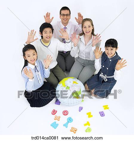 Stock Image - laugh, globe, friend, puzzle, student, Korean. Fotosearch