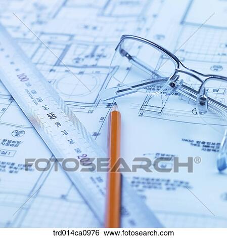 plan, draft, ruler, pencil, glasses, concept, real estate View Large Photo Image Stock Photograph - plan, draft, ruler, pencil, glasses, concept, real estate. Fotosearch