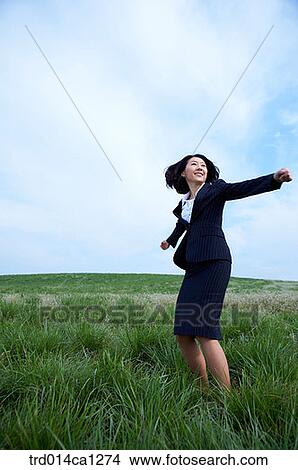 Picture - person, Asian, woman, outdoor, rest, business. Fotosearch
