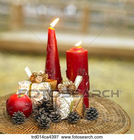 Stock Photo - candle, red, candlelight, present, gift, case. Fotosearch