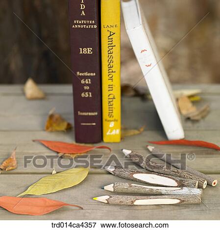 Stock Photo - leaves, fall, leafage, foliage, book, colorpencil, autumn. Fotosearch