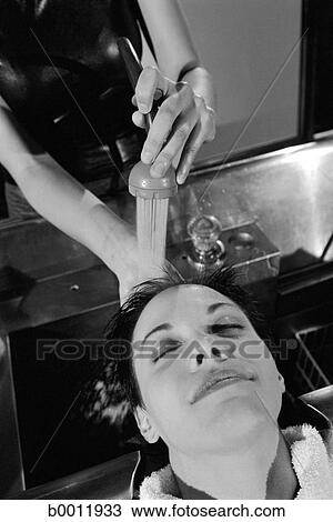 Grooming Hair Salon Sink Washing Stylist Woman Stock Image