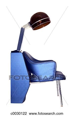 Silhouette Of A Blue Retro Style Salon Hair Dryer And Chair Stock