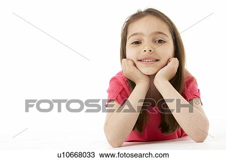 Stock Image - Girl Laying on Stomach. Fotosearch
