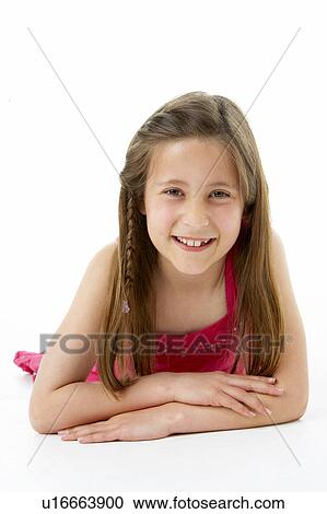 Stock Image - Girl Laying on Stomach. Fotosearch