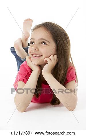 Stock Photo - Girl Laying on Stomach. Fotosearch