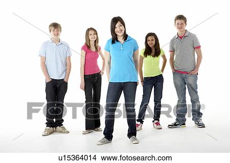 Picture - Group of Teenage Friends in Studio . Fotosearch