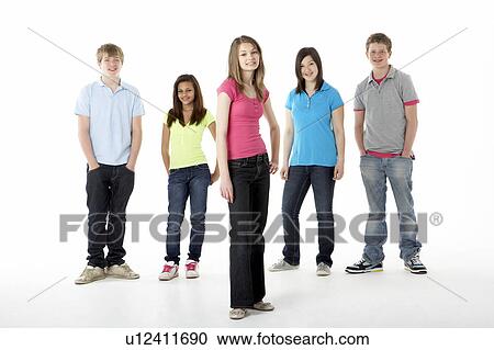 Stock Image - Group of Teenage Friends in Studio . Fotosearch