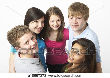 Stock Image - Group of Teenage Friends in Studio . Fotosearch