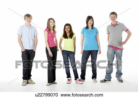 Stock Image - Group of Teenage Friends in Studio. Fotosearch
