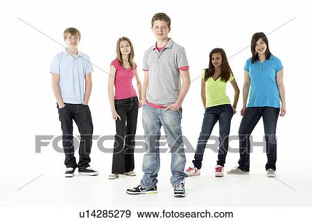 Stock Photo - Group of Teenage Friends in Studio . Fotosearch