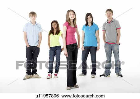 Stock Photograph - Group of Teenage Friends in Studio . Fotosearch