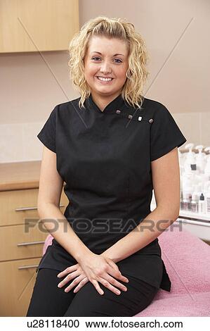 Stock Image - Portrait of beauty therapist. Fotosearch