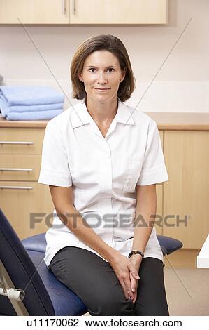 Stock Image - Portrait of chirpodist in clinic. Fotosearch