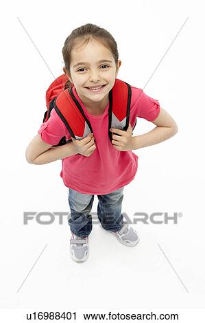 Studio Portrait of Smiling Girl Wearing School Bag View Large Photo Image Stock Image - Studio Portrait of Smiling Girl Wearing School Bag. Fotosearch