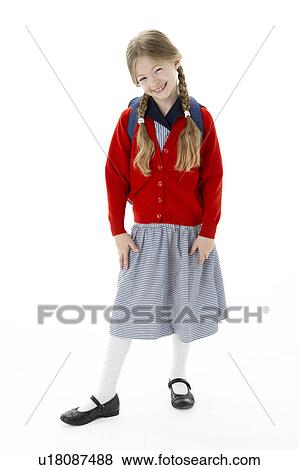 Studio Portrait of Smiling Girl Wearing School Bag View Large Photo Image Stock Photo - Studio Portrait of Smiling Girl Wearing School Bag. Fotosearch