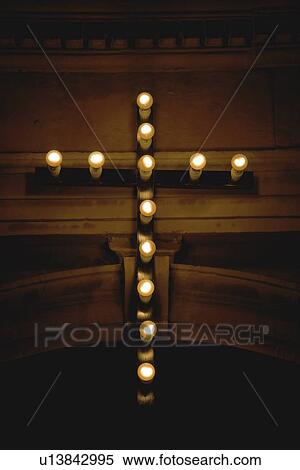 Cross with lights View Large Photo Image Stock Photography - Cross with lights. Fotosearch