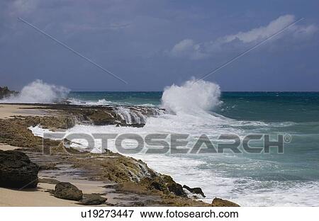 Stock Photo - Shoreline and waves; Varadero, Cuba. Fotosearch