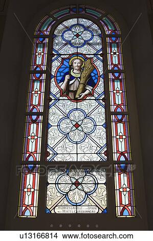 Stained Glass window decorated with a Religious figure, Saint-Francois-de-Sales Church, Laval, Quebec, Canada View Large Photo Image Picture - Stained Glass window decorated with a Religious figure, Saint-Francois-de-Sales Church, Laval, Quebec, Canada. Fotosearch