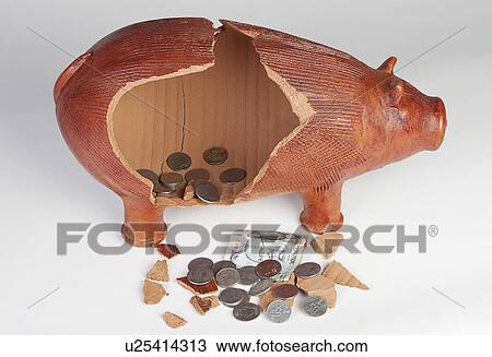 Stock Image - Broken piggy bank. Fotosearch