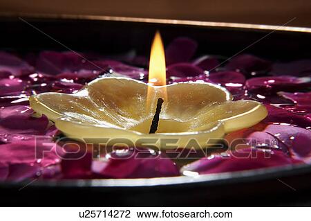 Candle with flower petals View Large Photo Image Stock Image - Candle with flower petals. Fotosearch