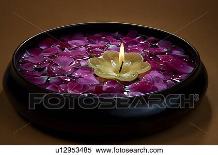 Candle with flower petals View Large Photo Image Stock Photography - Candle with flower petals. Fotosearch