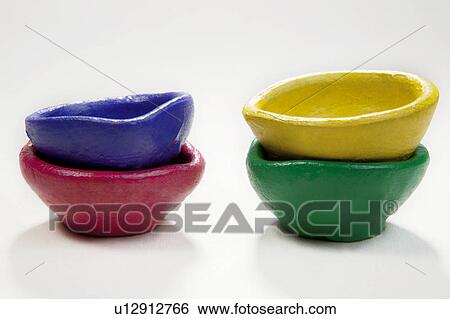 Stock Photograph - Colourful diyas. Fotosearch