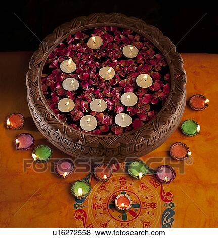 Diyas placed decoratively View Large Photo Image Stock Photo - Diyas placed decoratively. Fotosearch