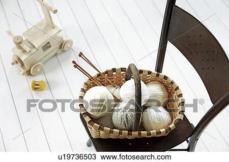 Balls of wool in basket on chair View Large Photo Image Stock Image - Balls of wool in basket on chair. Fotosearch