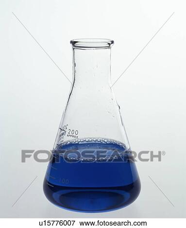 Stock Photo - Beaker half full of blue liquid. Fotosearch