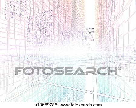 Stock Photo - Blue and red grids, computer graphic, white background. Fotosearch